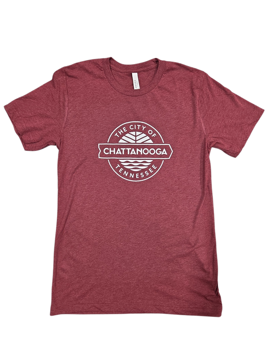 City of Chattanooga Cardinal T-Shirt White Crest