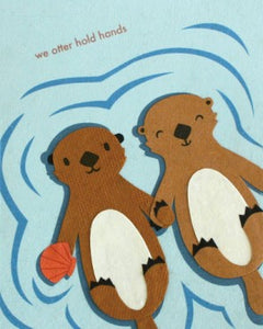 Otter Hold Hands Greeting Card